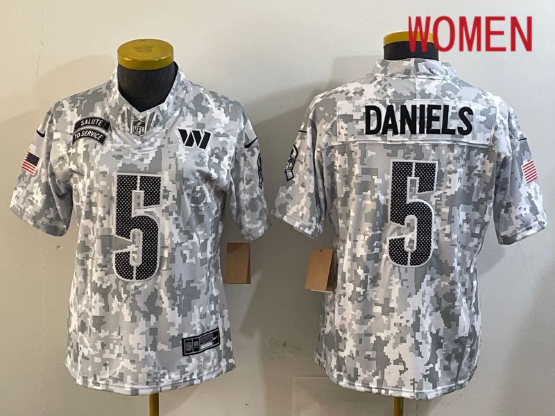 Women Washington Commanders #5 Daniels Nike Arctic Camo 2024 Salute to Service Limited NFL Jersey->women nfl jersey->Women Jersey